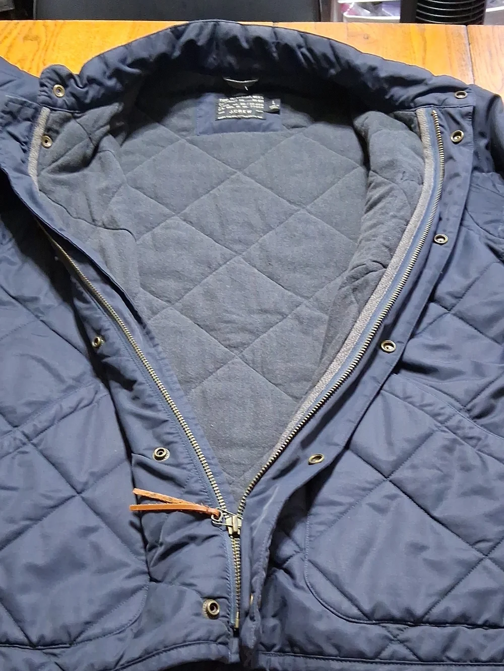 J.CREW Jacket Mens LARGE NAVY BLUE QUILTED ?? COAT Preowned Used Full Zip